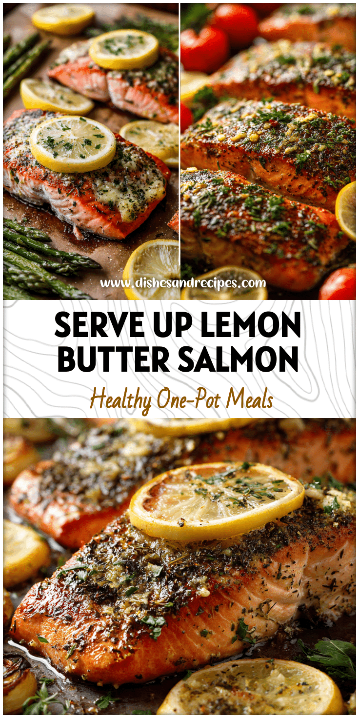 Golden Lemon Garlic Salmon Baked on a sheet pan topped with herbs and butter, perfect for Salmon In A Pan dinner.